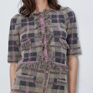 Zara Plaid Knit Jacket